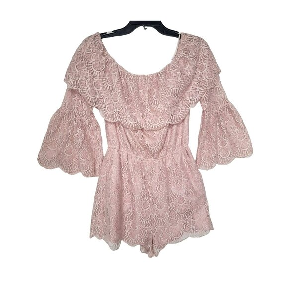 BB Dakota Kennedy Sz M Women's Pink Lace Romper jumpsuit long sleeve dusty pink - Picture 2 of 7